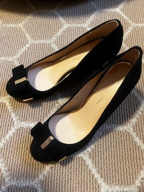 Jessica Simpson Black Suede Bow Trim Flats